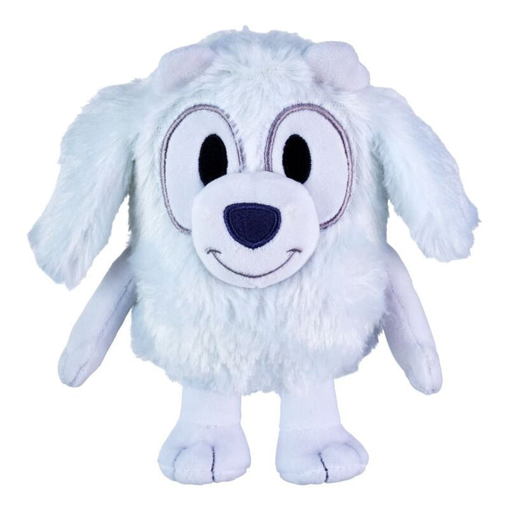 Plush toy character named Lila from the popular bluey brand who is a maltese female dog.