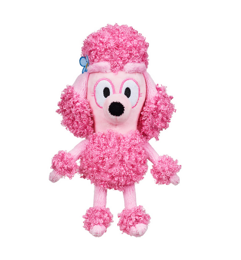 Plush toy character named Coco from the popular bluey brand who is a pink poodle female dog.