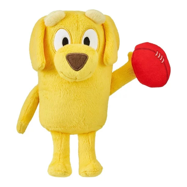 Plush toy character named Lucky from the popular bluey brand who is a yellow labrador retriever male dog.