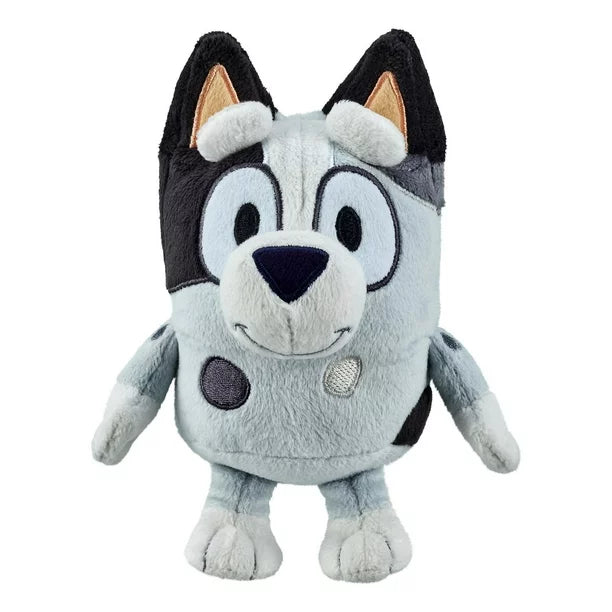 Plush toy character named Muffin from the popular bluey brand who is a white heeler female dog.