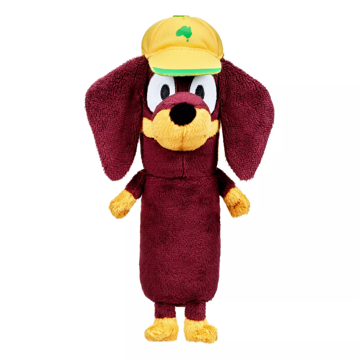 Plush toy character named Snickers from the popular bluey brand who is a dachshund male dog.